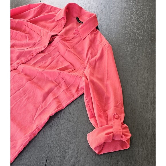 Talbots Nantucket Shirt Top Blouse Coral Semi Sheer Button Up Pockets Med Petite - Picture 5 of 8